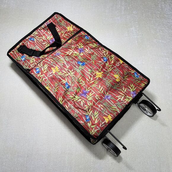 Rolling Travel Bag Collapsible Red Multicolor Bamboo Print - Picture 3 of 8
